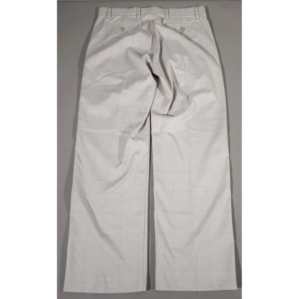 FootJoy Golf Pants Mens 36x34 Tan Blue Windowpane Plaid Performance Stretch